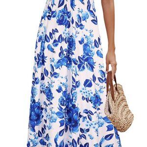 Women Maxi Dress Boho Floral Chevron Pattern Sleeveless Beach Casual